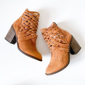 Free People Carrera Woven Tan Leather Ankle Boots